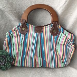 Relic striped canvas Bag with wood handles